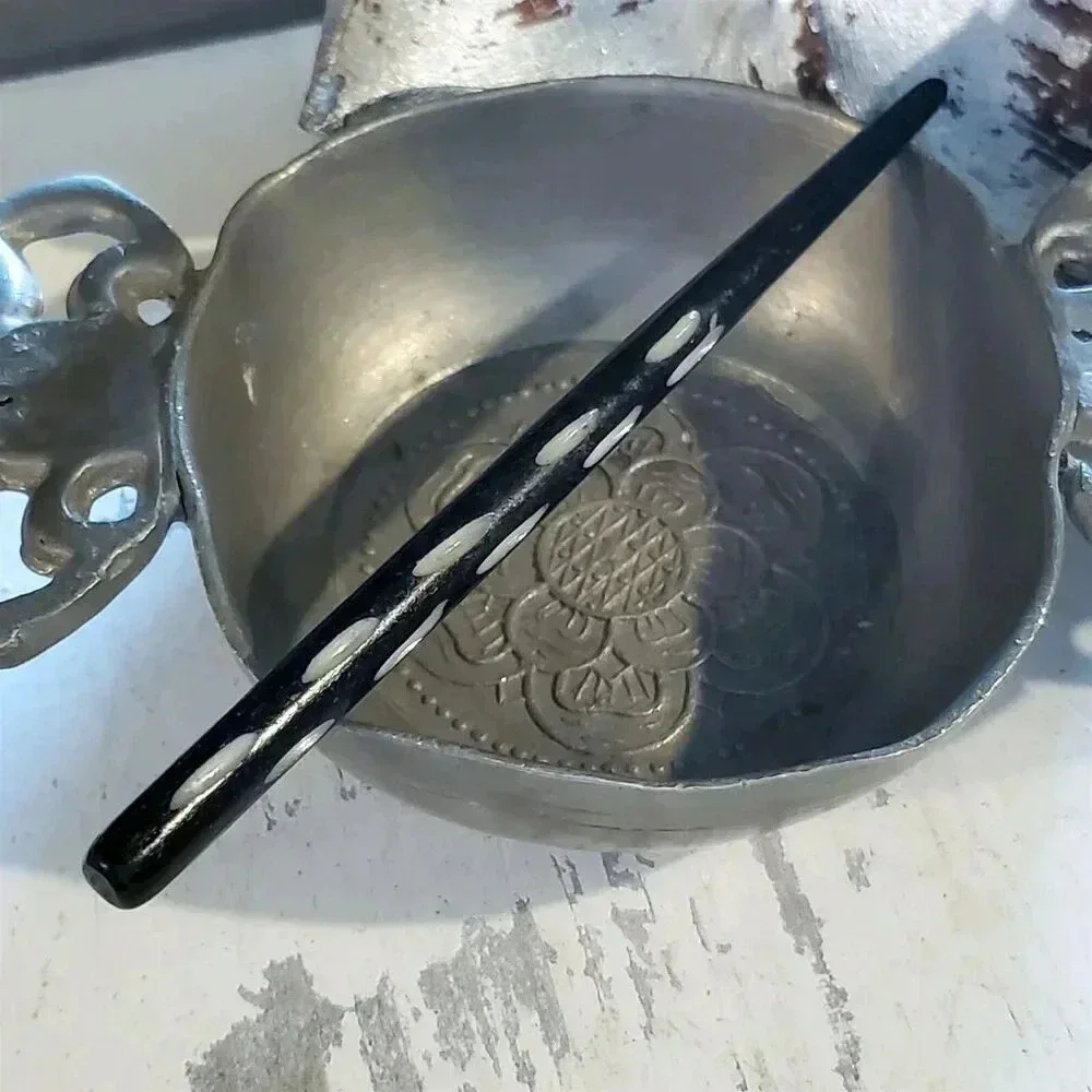 Hand Carved India Black Tribal Minimalist Yak Bone Hair Stick - Picture 6 of 11